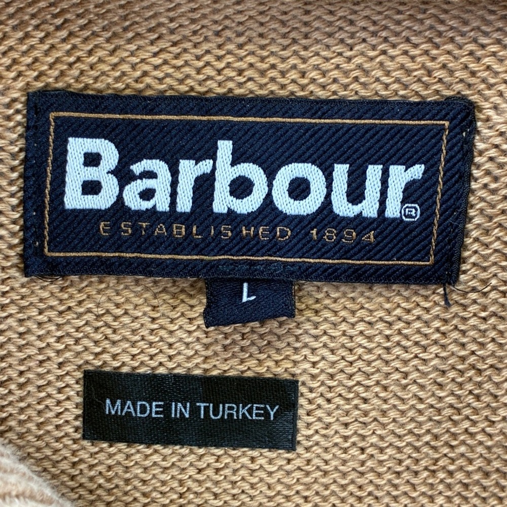 Barbour Mock Neck Button Sweater Men's Size Large Tan Beige Pullover Knit Casual - Picture 6 of 12